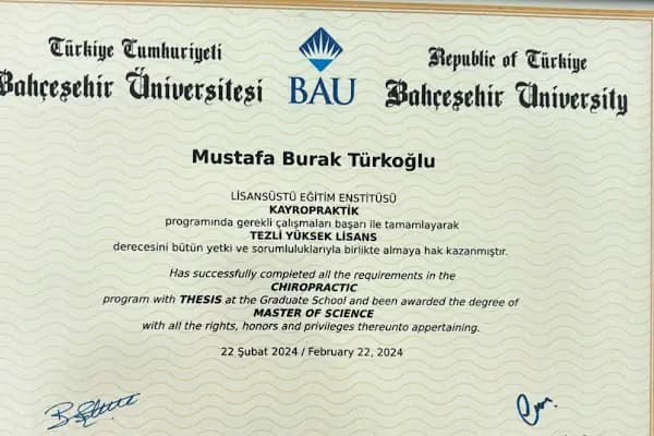 Uzm.Fzt Mustafa Burak Türkoğlu Kayropraktik ve Omurga Sağlığı - Fizik Tedavi Uzmanı - Bursa Nilüfer