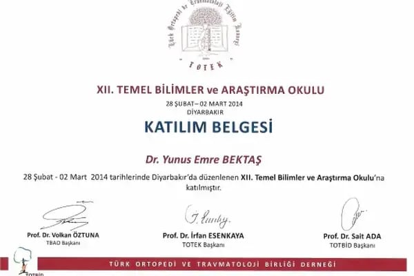 Op. Dr. Yunus Emre Bektaş, Ortopedi Ve Travmatoloji - Resim 3