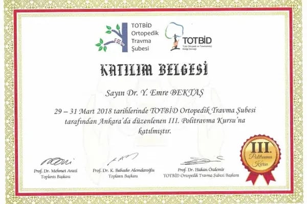 Op. Dr. Yunus Emre Bektaş, Ortopedi Ve Travmatoloji - Resim 5