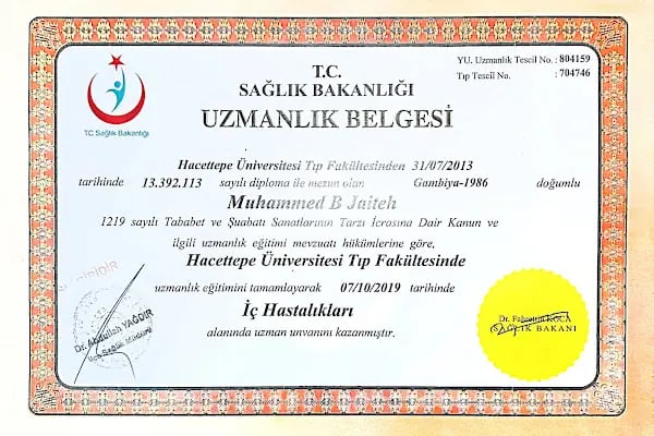 Uzm. Dr. Muhammed B. Jaiteh, İç Hastalıkları Uzmanı - Resim 5